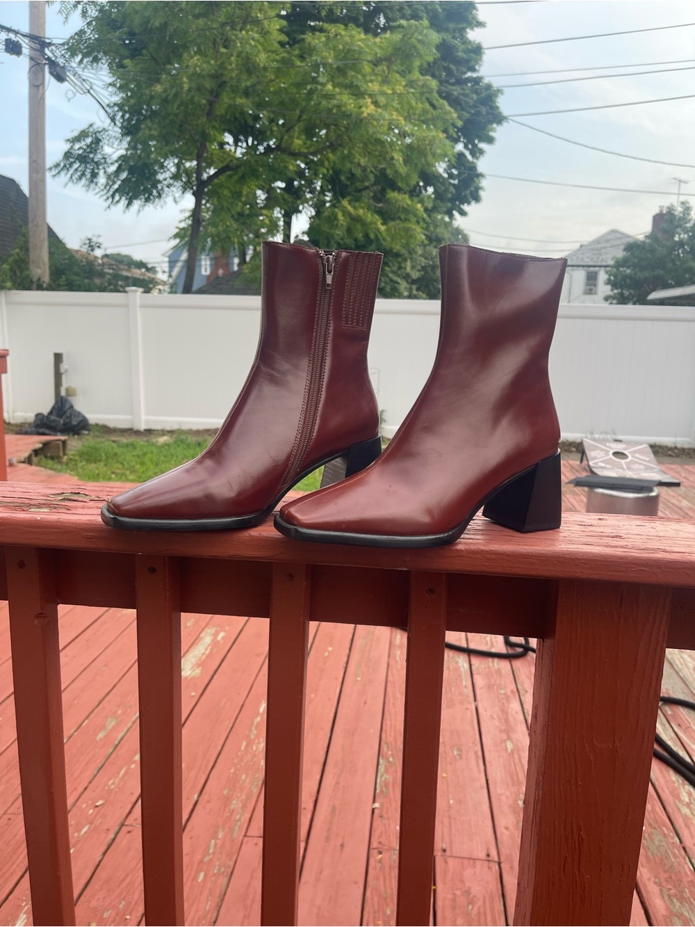 Jeffrey Campbell Burgundy Leather Square-Toe Block Heel Ankle Boots